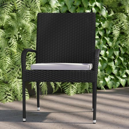 Flash Furniture Black Patio Chairs with Cream Cushions, PK 2 2-TW-3WBE073-CU01CR-BK-GG
